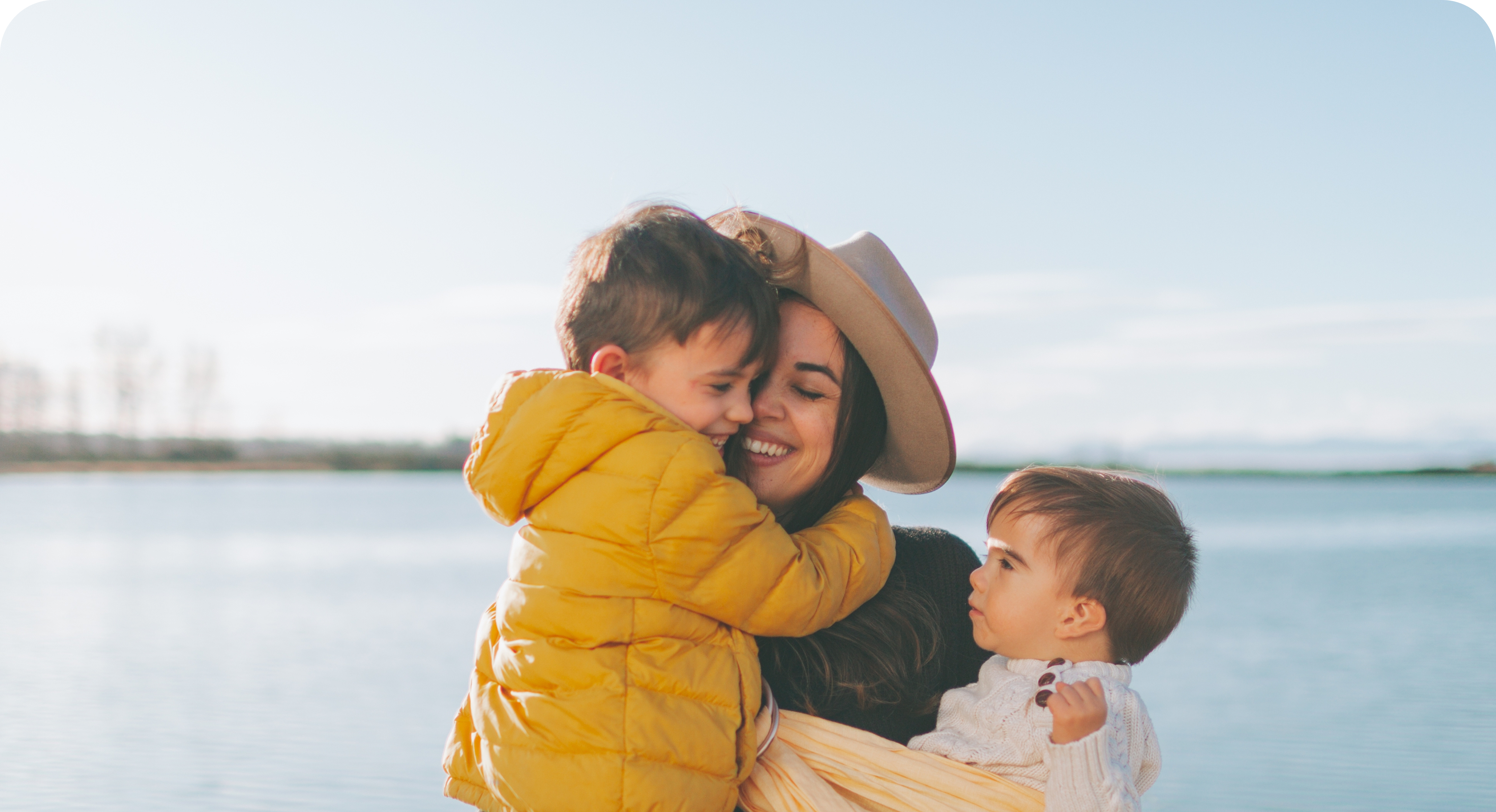Happy mom and kids